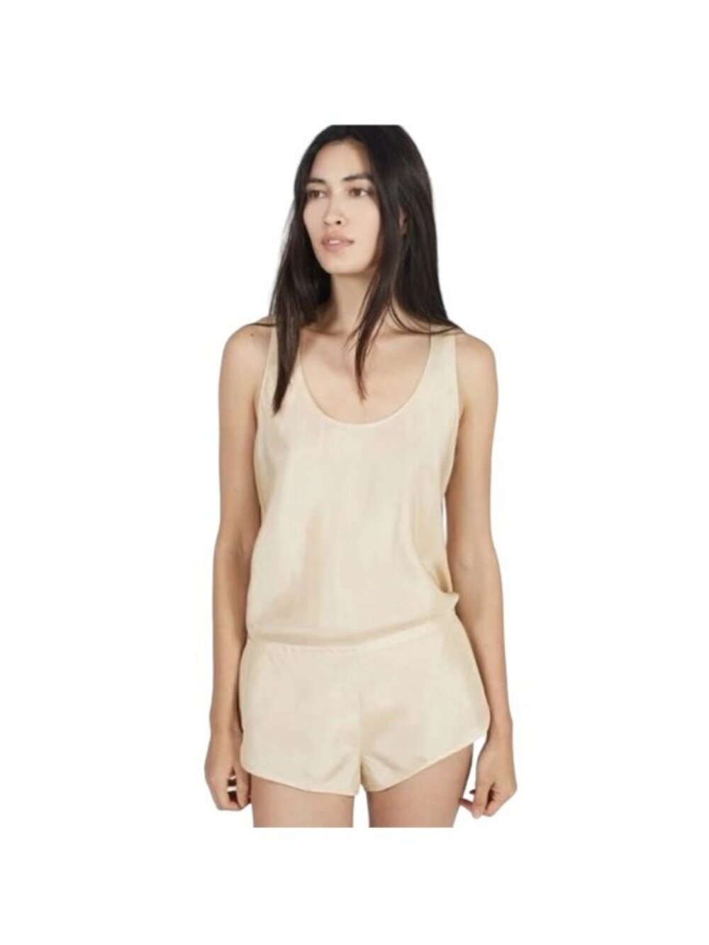 Everlane Womens Silk Pajama Set Tank Top Shorts Beige XS